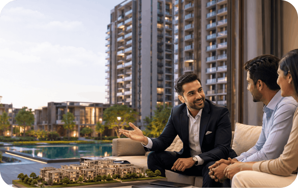 Property advisor discussing a residential project with buyers